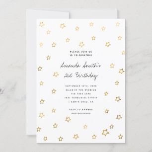 Stars Faux Gold Foil Modern Adult Birthday Party Kaart