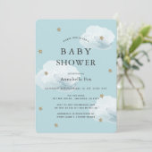 Stars & Fluffy Clouds Blue Baby shower Invitation Kaart (Staand voorkant)