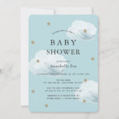 Stars & Fluffy Clouds Blue Baby shower Invitation Kaart (Voorkant)