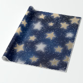 Stars Galaxy Sky Navy Blue Night Gold Painting Cadeaupapier (Uitgerold)