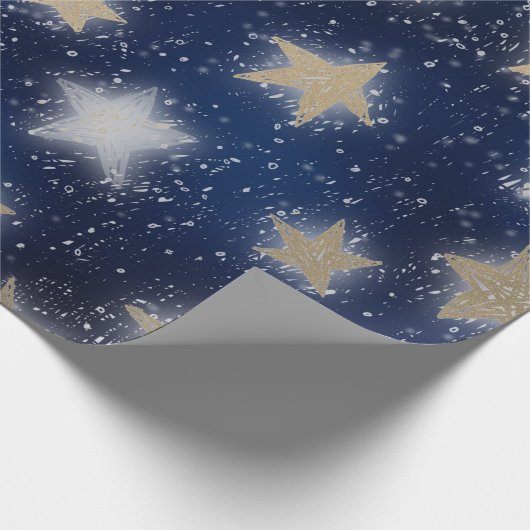 Stars Galaxy Sky Navy Blue Night Gold Painting Cadeaupapier (Hoek)