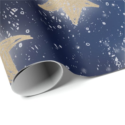 Stars Galaxy Sky Navy Blue Night Gold Painting Cadeaupapier (Rol Hoek)