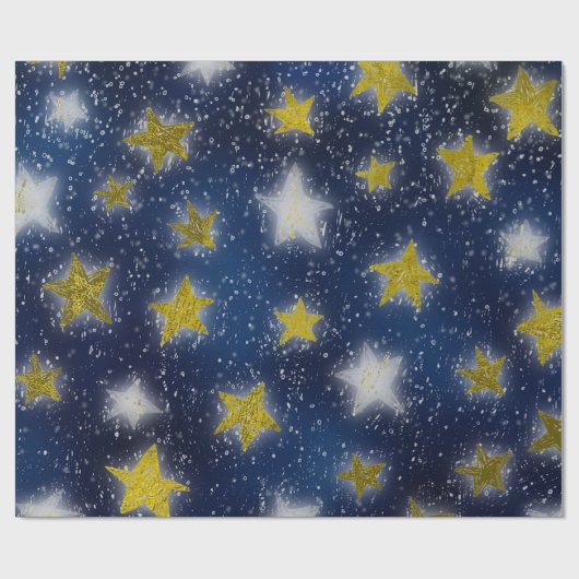 Stars Galaxy Sky Navy Blue Night Mustard Gold Fanc Cadeaupapier (Vlak)