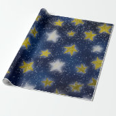 Stars Galaxy Sky Navy Blue Night Mustard Gold Fanc Cadeaupapier (Uitgerold)