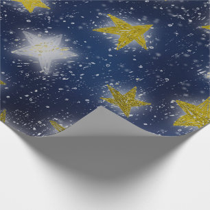 Stars Galaxy Sky Navy Blue Night Mustard Gold Fanc Cadeaupapier