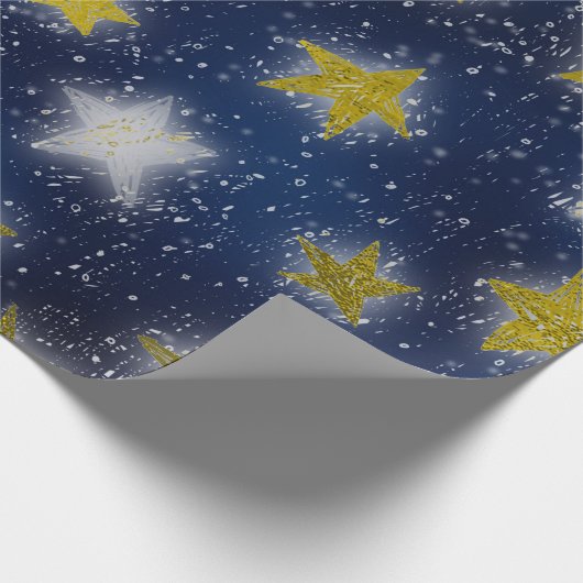 Stars Galaxy Sky Navy Blue Night Mustard Gold Fanc Cadeaupapier (Hoek)