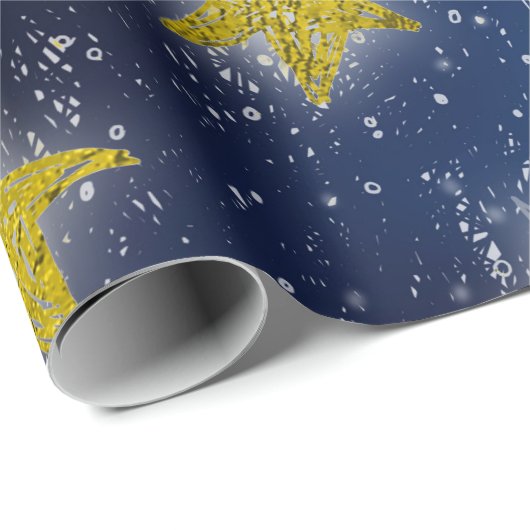 Stars Galaxy Sky Navy Blue Night Mustard Gold Fanc Cadeaupapier (Rol Hoek)