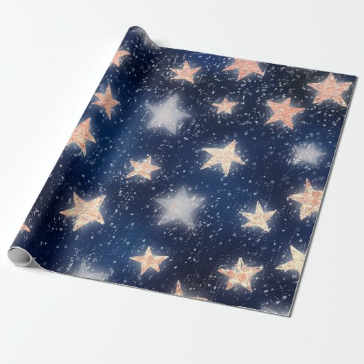 Stars Galaxy Sky Navy Blue Night Roos Gold Blush Cadeaupapier (Uitgerold)