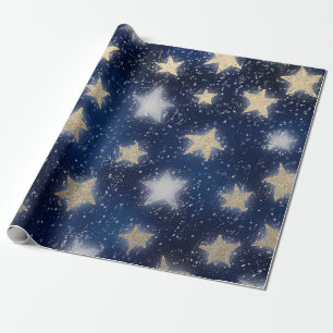Stars Galaxy Sky Navy Blue Night Sepia Gold Blush Cadeaupapier