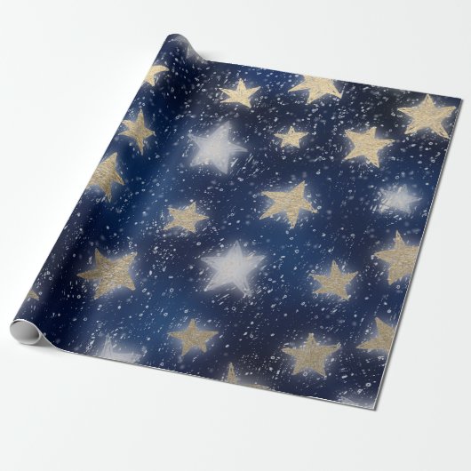 Stars Galaxy Sky Navy Blue Night Sepia Gold Blush Cadeaupapier (Uitgerold)