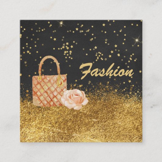 *~* Stars Gold Glitter BAG ROOS MODE Vierkante Visitekaartje (Voorkant)