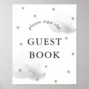 Stars Grey Clouds Baby shower Guest Book Sign Poster