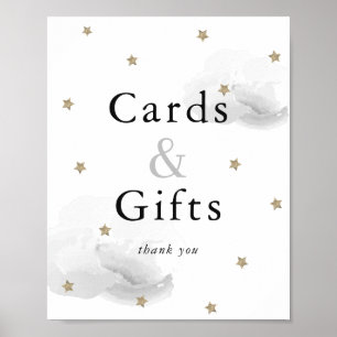 Stars Grey Clouds Baby shower Kaarten & cadeaubord Poster