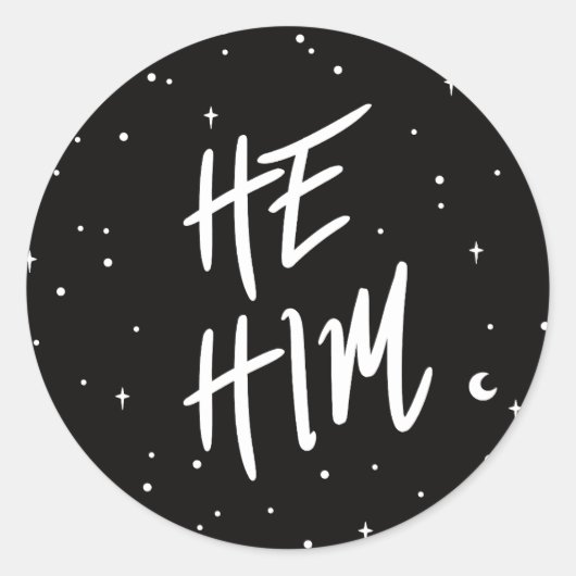 Stars He/Him Pronouns Ronde Sticker (Voorkant)