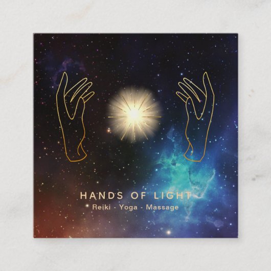 *~* Stars Healing Hands Universe Cosmic Energy Vierkante Visitekaartje (Voorkant)