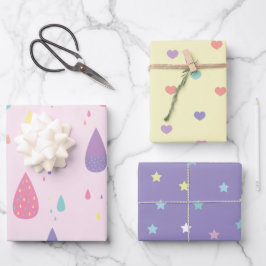 Stars Hearts Rainbow Pastels Wrapping Paper Sheets