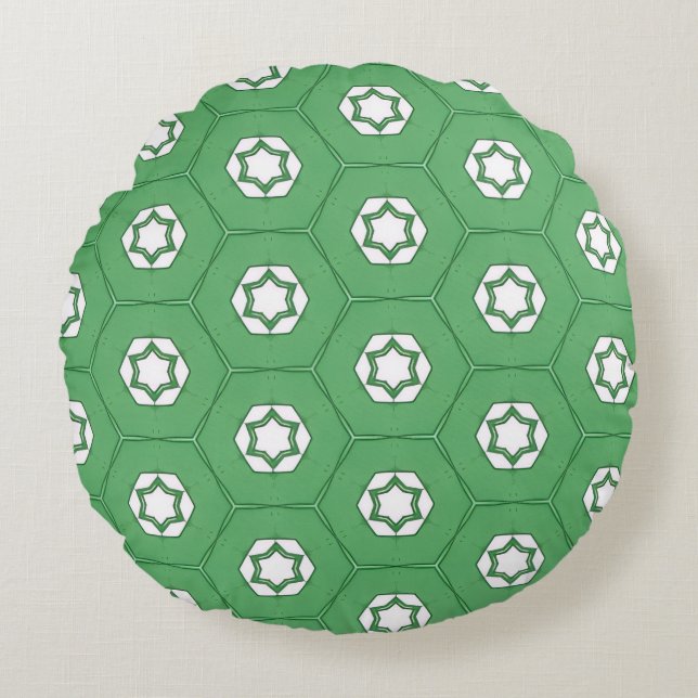 Stars in a honeycomb mint green circular pillow rond kussen (Voorkant)