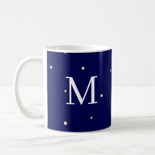Stars in Midnight Blue Sky Fanciful Monogramed Koffiemok (Links)