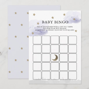 Stars Lavender Clouds Baby shower Bingo Game Card Kaart