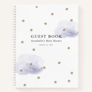 Stars & Lavender Clouds Baby shower Guest Book Notitieboek