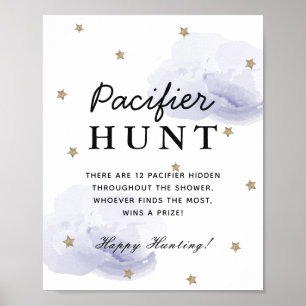 Stars & Lavender Clouds Baby shower Pacifier Hunt Poster