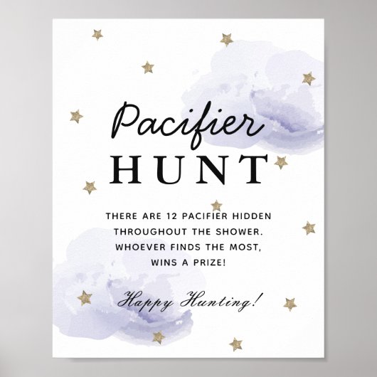 Stars & Lavender Clouds Baby shower Pacifier Hunt Poster (Voorkant)