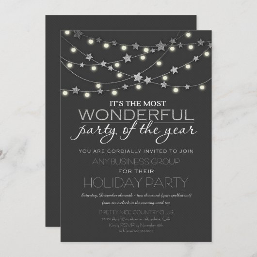 Stars + Lights Uitnodigingen voor zakelijke feestd (Voorkant / Achterkant)