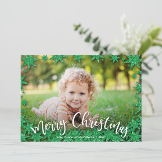 Stars Merry kerstfoto Feestdagenkaart (Staand voorkant)