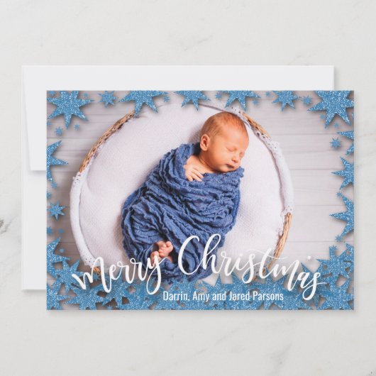 Stars Merry kerstfoto geboorteaankondigingen Feestdagenkaart (Voorkant)