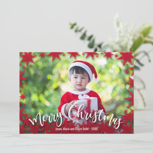 Stars Merry kerstscript foto Feestdagenkaart (Staand voorkant)