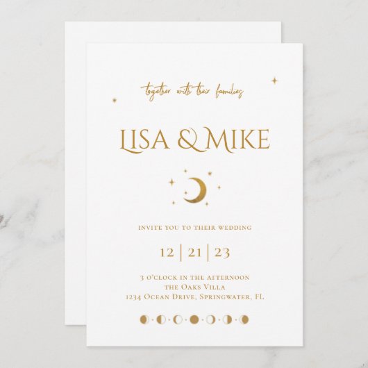 Stars & Mon Minimal Celestial Invitation Kaart (Voorkant / Achterkant)