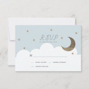 Stars & Moon Baby Blue Boy Baptisme RSVP