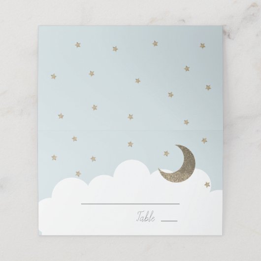 Stars & Moon Baby Blue Boy Plaatskaartje (Buitenkant ongevouwen)