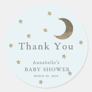 Stars & Moon Baby shower blauw Dank je Sticker