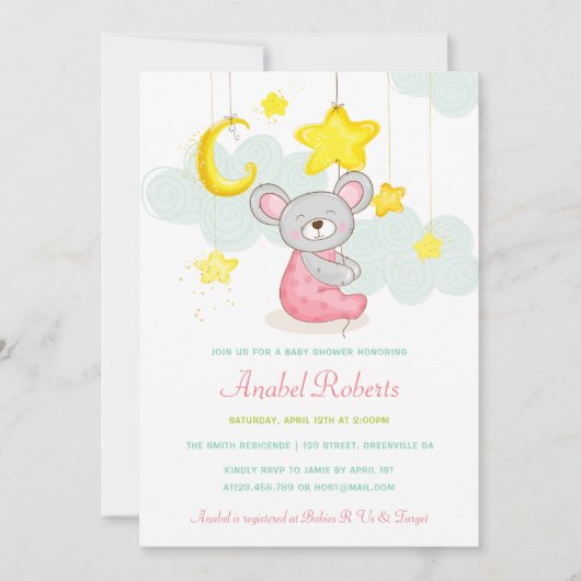 Stars Moon Baby shower Invitation Kaart (Voorkant)