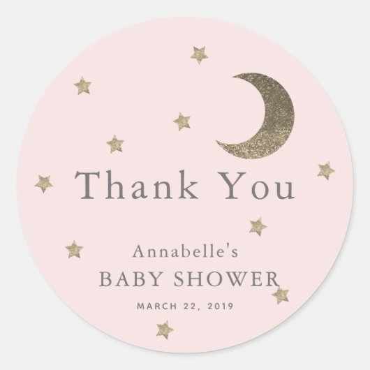 Stars & Moon Baby shower Roze Dank u Sticker (Voorkant)