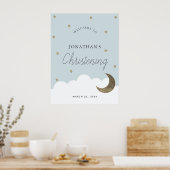 Stars & Moon Blue Boy Christening Welcome Sign. Poster (Keuken)
