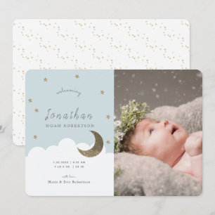 Stars & Moon Blue Boy Fotoaankondiging Kaart