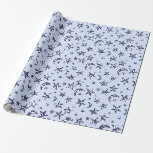 Stars Moon Blue Deel Celestial Navy Boy Cadeaupapier (Uitgerold)