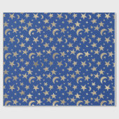Stars Moon Blue Indigo Gold Metal Sky Champaign Cadeaupapier (Vlak)