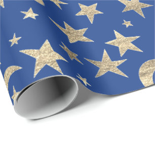 Stars Moon Blue Indigo Gold Metal Sky Champaign Cadeaupapier