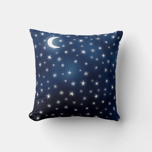 Stars Moon Blue Night Sky Dream White Navy Kussen (Voorkant)