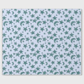Stars Moon Blue Pastel Celestial Spark Navy Blauwg Cadeaupapier (Vlak)