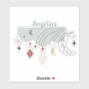 Stars moon boho chic decorative line art sticker