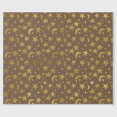 Stars Moon Bronze Maroon Gold Metall Sky Champaign Cadeaupapier (Vlak)