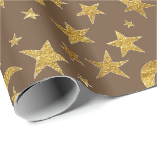 Stars Moon Bronze Maroon Gold Metall Sky Champaign Cadeaupapier