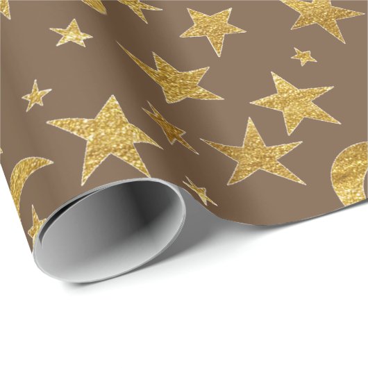 Stars Moon Bronze Maroon Gold Metall Sky Champaign Cadeaupapier (Rol Hoek)