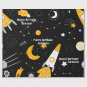 Stars Moon Buitenspace Rocket Birthday Cadeaupapier (Vlak)