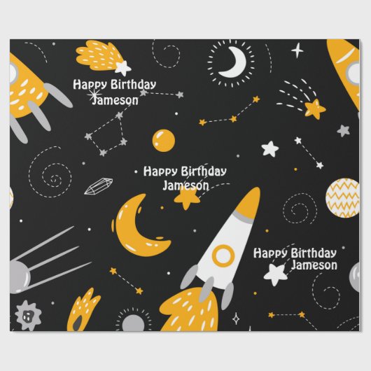 Stars Moon Buitenspace Rocket Birthday Cadeaupapier (Vlak)