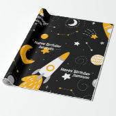 Stars Moon Buitenspace Rocket Birthday Cadeaupapier (Uitgerold)